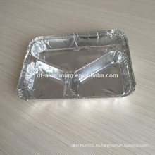 Compartimiento dividido desechable alimentos papel aluminio bandeja recipientes con tapas